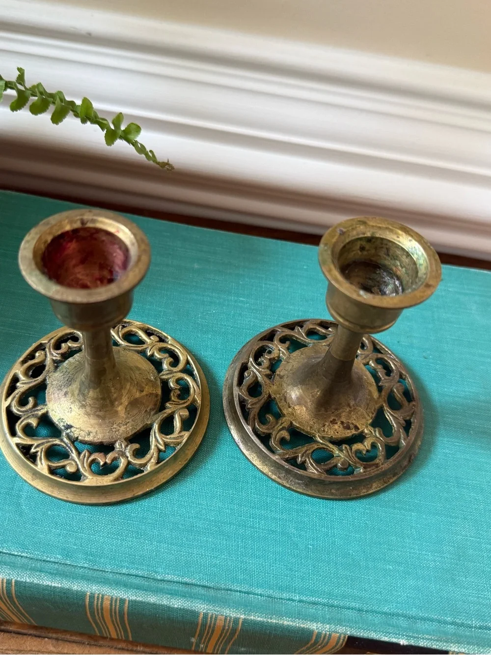 Antique-Style Brass Tone Decorative Candle Holders - Set of 2